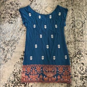 THML Blue White & Orange Stitched Dress Size S